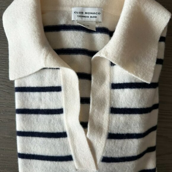 CLUB MONACO CASHMERE BLEND JOHNNY COLLAR BLUE STRIPED SWEATER SIZE M - Picture 10 of 12